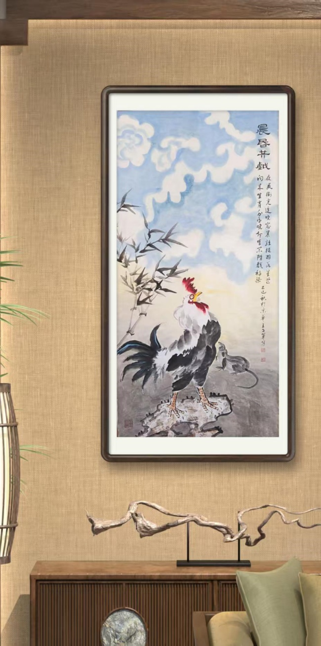 十二生肖系列国画《晨昏共戏》创作谈——以鸡与鼠的意象重构为核心(图2)